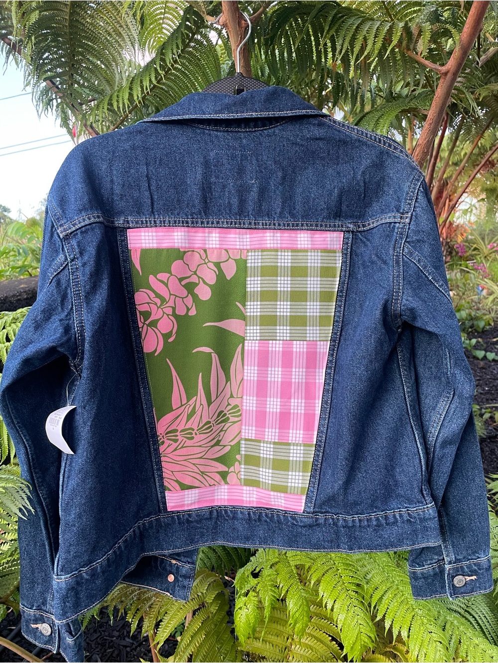 Women’s S | BNWT Old Navy Denim Jacket | Aloha Print + Palaka Pattern